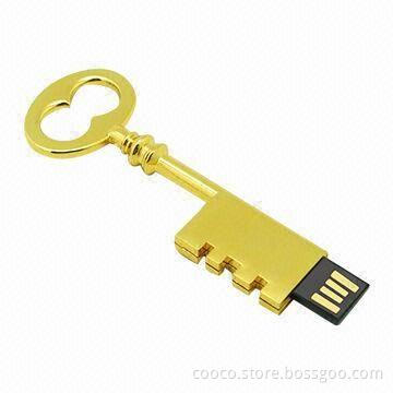 Key-shaped USB Flash Disk, 1 to 256GB Memory Storage, 5-year Warranty, USB2.0 Interface